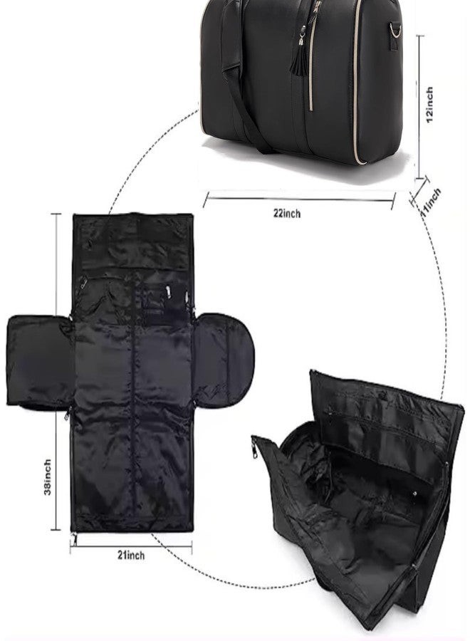 FUOCO Carry On Travel Bag, Large PU Leather Garment Duffle Bag for Women Men, Waterproof Convertible Garment Bags for Travel, 2 in 1 Hanging Suitcase Dress Suit Traveling Bag with 1 Year Warranty - Image 2